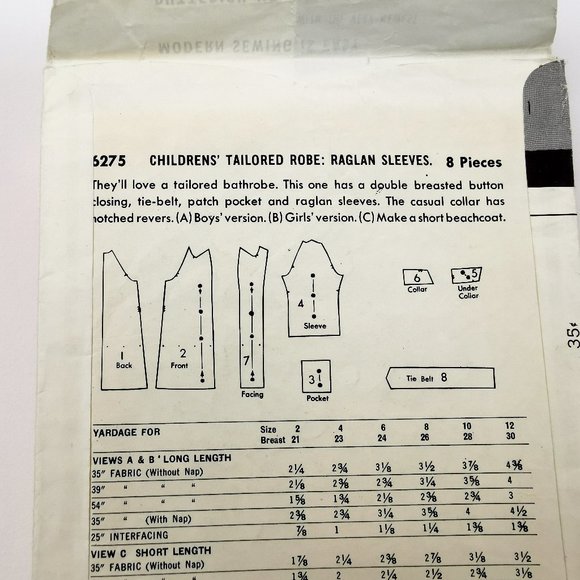 50s Butterick Sewing Pattern 6275 Child’s Robe - Picture 3 of 5